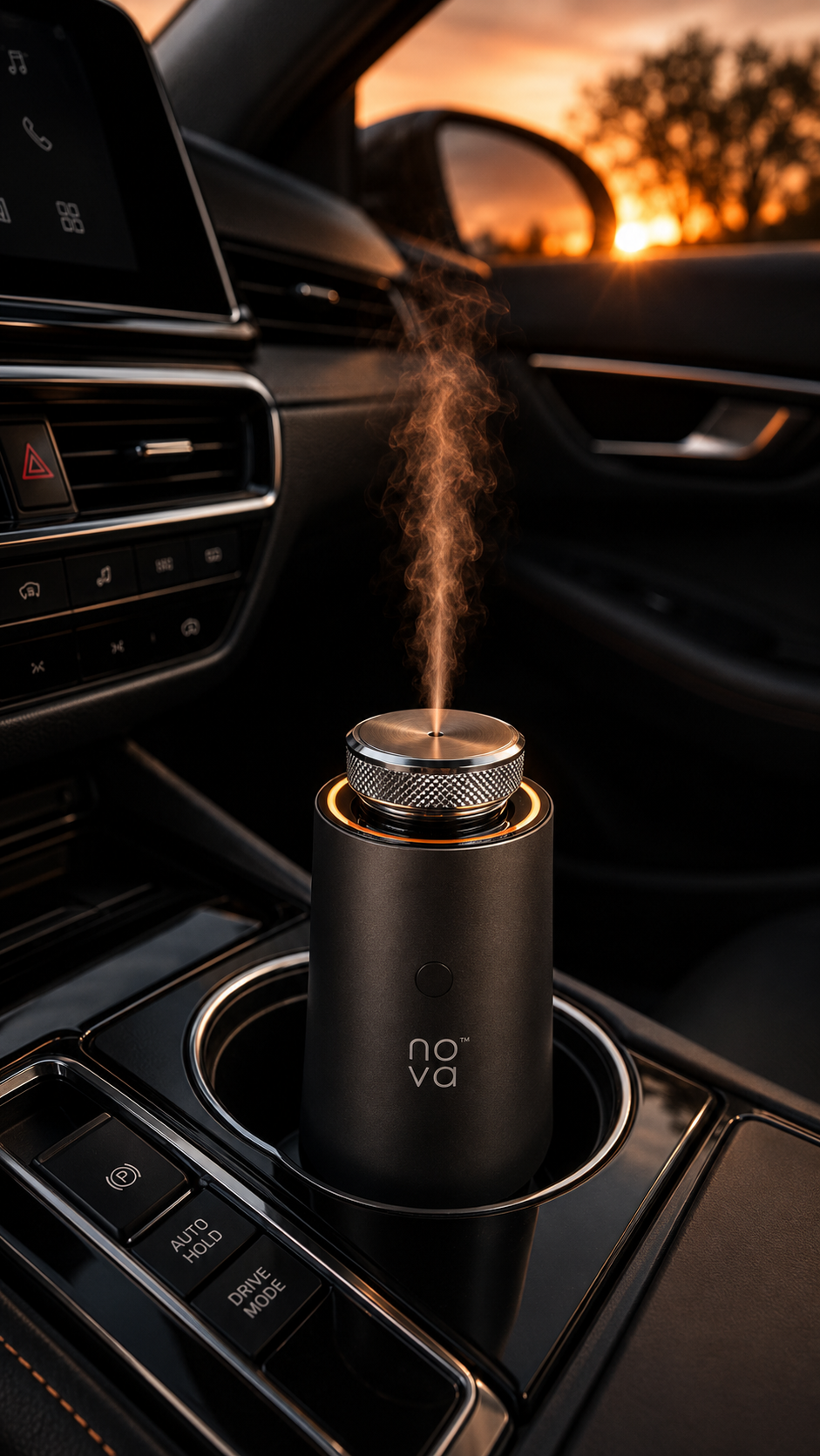 Luxury car interior with premium materials and ambient lighting